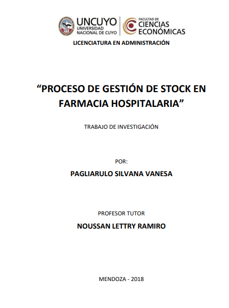 Portada de PROCESO DE GESTIÓN DE STOCK EN FARMACIA HOSPITALARIA