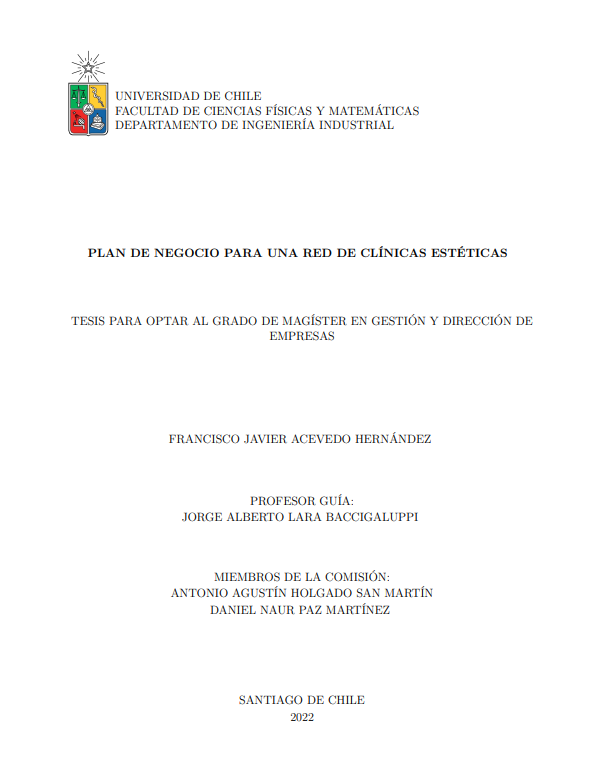 Portada de PLAN DE NEGOCIO PARA UNA RED DE CLÍNICAS ESTÉTICAS