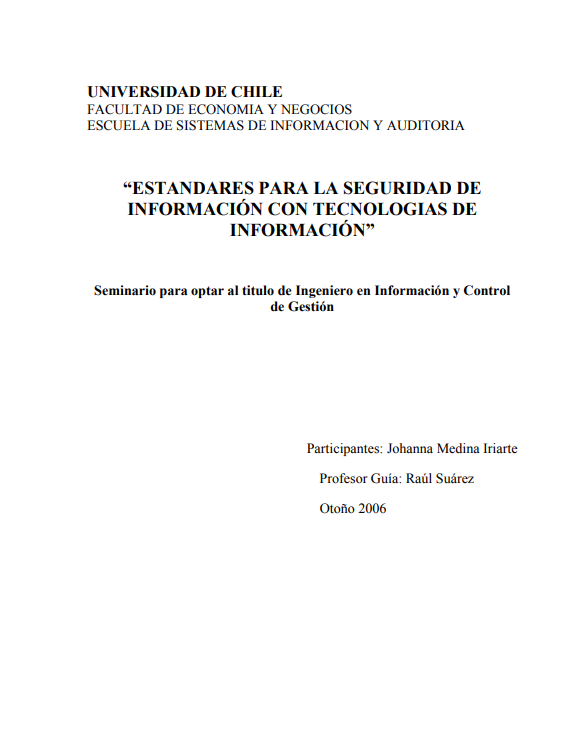 Portada de ESTANDARES PARA LA SEGURIDAD DE INFORMACIÓN CON TECNOLOGIAS DE INFORMACIÓN