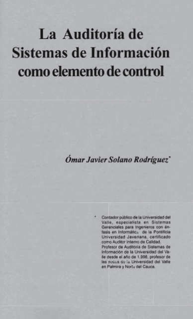 Portada de La Auditoría de Sistemas de Información como elemento de control 