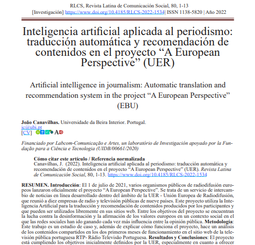 Inteligencia artificial aplicada al periodismo: traducción y recomendación.