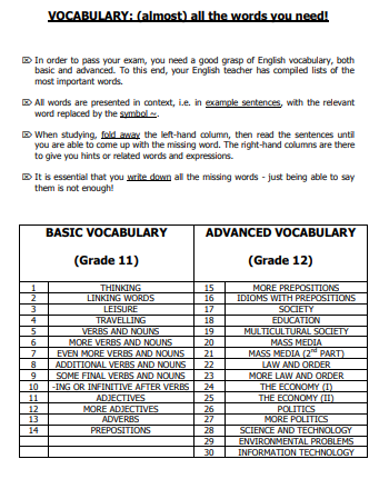 Vocabulario Avanzado de Inglés